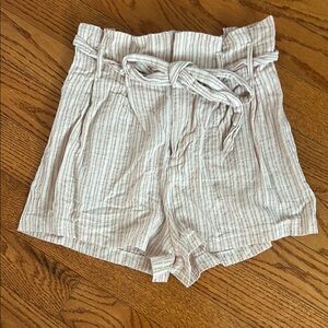 High Waist White and Pink Shorts with Tie Waist